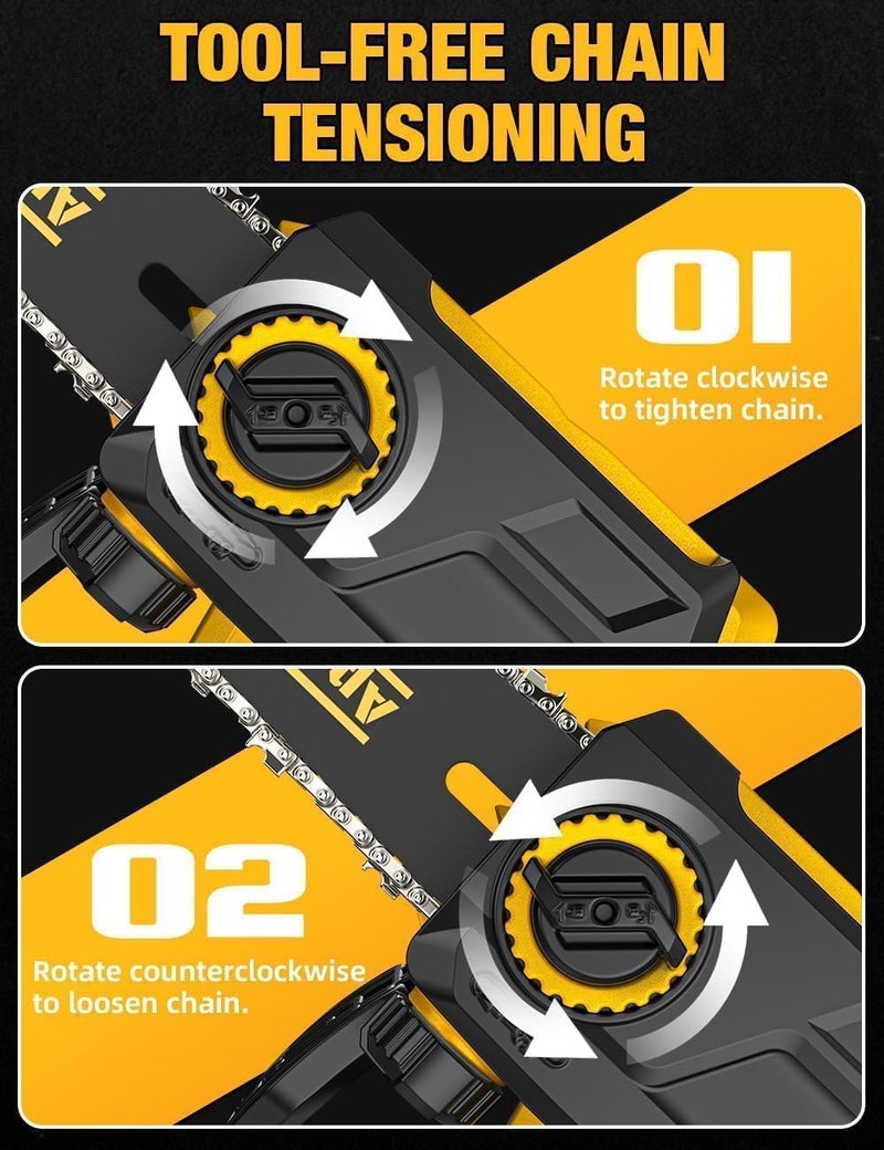 apex power 12 Inch Brushless Electric Chainsaw Cordless, for Dewalt Battery 20V, Compact Chain Saw with 44.3 FT/S Powerful Cutting, Auto Oiler Low Kickback Battery Powered Chainsaw for Tree Trimming Wood Cutting - Image 5